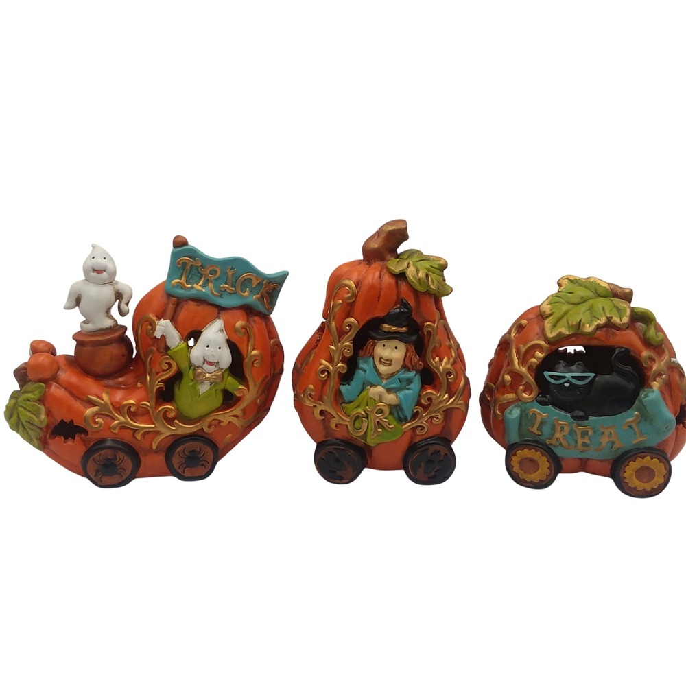 Cracker Barrel Pumpkin Train Set Halloween‎ Decor Witch Ghost Cat